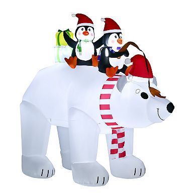 7 Ft Light Up Polar Bear & Penguins Led Lighted Christmas Inflatable Decoration