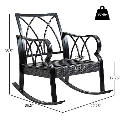Outdoor Patio Rattan Rock Chair W/ergonomic Design, Aluminum Tube, Black/gray