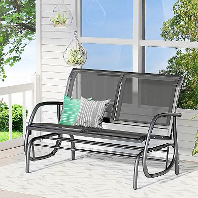 2-person Outdoor Glider Bench Double Rocking Chair For Patio Garden Porch Beige