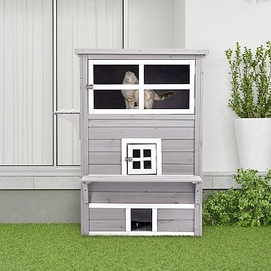 Feral Cat House Outdoor, 3-tier Kitty Shelter, Weather Resistant, W/ Escape Door