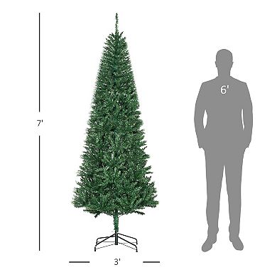 HOMCOM 7 ft Tall Unlit Slim Fir Artificial Christmas Tree with Realistic Branches and 865 Tips Green