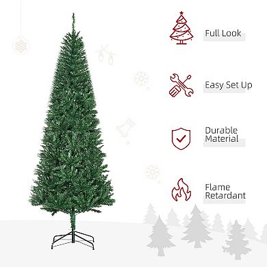 HOMCOM 7 ft Tall Unlit Slim Fir Artificial Christmas Tree with Realistic Branches and 865 Tips Green