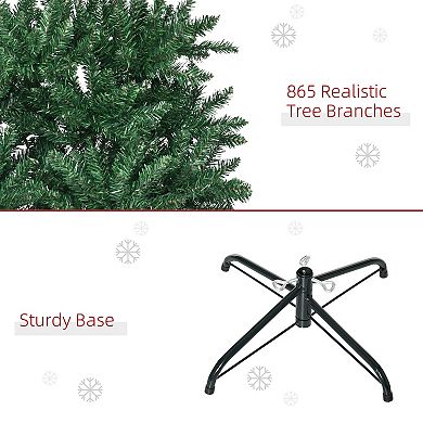 HOMCOM 7 ft Tall Unlit Slim Fir Artificial Christmas Tree with Realistic Branches and 865 Tips Green