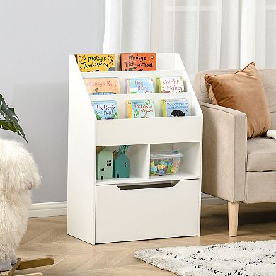 Kids Storage Bookcase Stand W/ Display Shelves & Drawer For Toys & Books, White