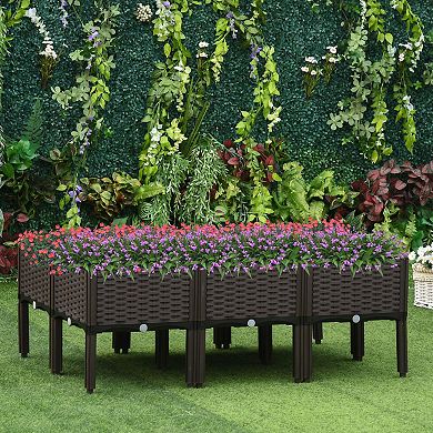 Outsunny 6 piece Raised Garden Bed PP Raised Flower Bed Plant Stand Stackable Vegetable Herb Grow Box