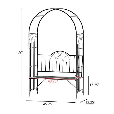 80" Steel Metal Outdoor Garden Arbor Archway With Bench Seating Black
