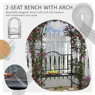 80" Steel Metal Outdoor Garden Arbor Archway With Bench Seating Black