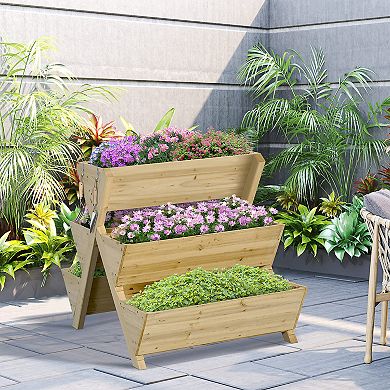 Outsunny Raised Garden Bed Freestanding Planter Stand with 5 Planting Boxes and 4 Hooks Good for Herbs Flowers or Vegetables in Patio Balcony Indoor Outdoor