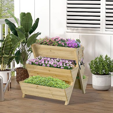 Outsunny Raised Garden Bed Freestanding Planter Stand with 5 Planting Boxes and 4 Hooks Good for Herbs Flowers or Vegetables in Patio Balcony Indoor Outdoor