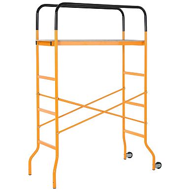 HOMCOM 4 Step Steel 3.8 x 2 x 6 ft. Scaffold 2 Wheels Free Moving for Indoor and Outdoor Decoration Anti Skid 440 Pound Capacity