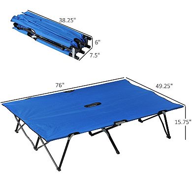 Outdoor Double Camping Cot Foldable Bed W/ Portable Travel Bag, 300 Lbs., Blue