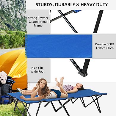 Outdoor Double Camping Cot Foldable Bed W/ Portable Travel Bag, 300 Lbs., Blue