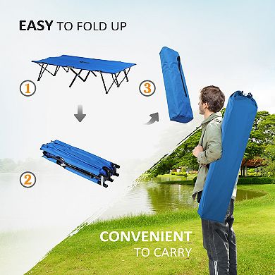 Outdoor Double Camping Cot Foldable Bed W/ Portable Travel Bag, 300 Lbs., Blue