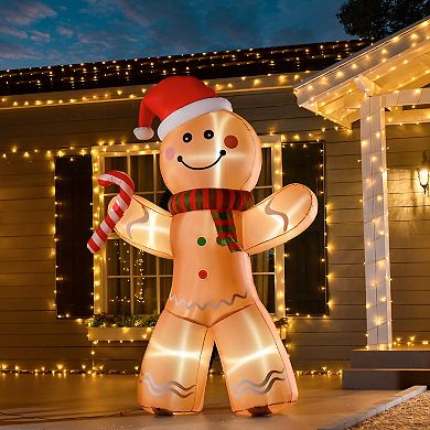 8 Ft Light Up Gingerbread Man Outdoor Christmas Inflatable Decor W/ Led Lights