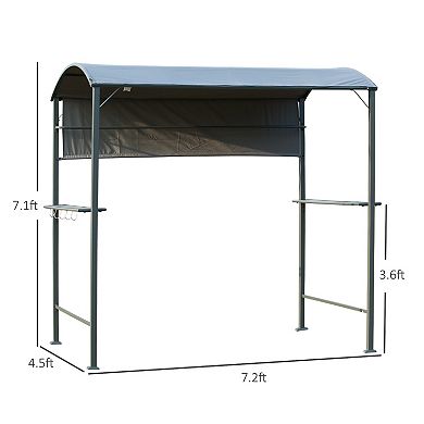 Outsunny 7FT Grill Gazebo BBQ Canopy with Sun Shade Panel Side Awning 2 Exterior Serving Shelves 5 Hooks for Patio Lawn Backyard