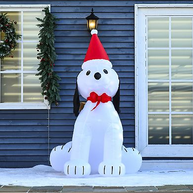 HOMCOM 6ft Christmas Inflatable Puppy Dog Wearing a Santa Hat Outdoor Blow Up Yard Decoration with LED Lights Display