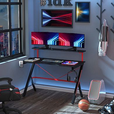 Carbon Fiber Top Video Game Workstation With Headphone Hook And Cable Management
