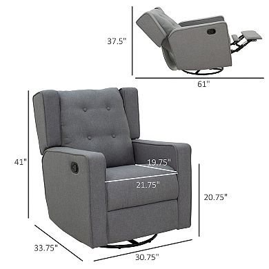 Manual Sofa Recliner Padded Seat Rocking Chair Lounger 360° Swivel W/footrest