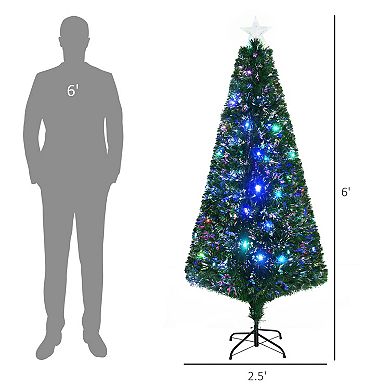 HOMCOM 6 ft Tall Douglas Fir Pre Lit Artificial Christmas Tree with Realistic Branches 24 Multi Color LED Lights Fiber Optics and 230 Tips