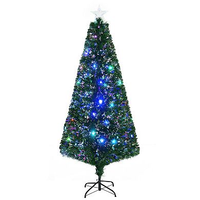 HOMCOM 6 ft Tall Douglas Fir Pre Lit Artificial Christmas Tree with Realistic Branches 24 Multi Color LED Lights Fiber Optics and 230 Tips