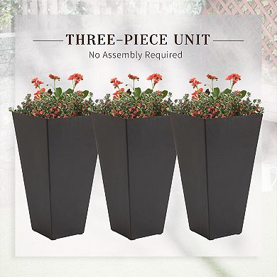 28" Tall Garden Plastic Flower Pot, Set Of 3, Large Outdoor & Indoor, Grey