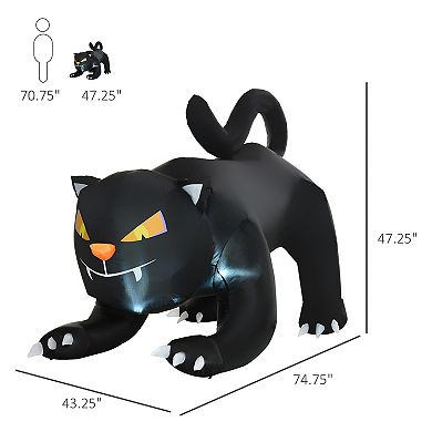 6.2’ Inflatable Halloween Pouncing Black Cat Anchored Outdoor Display W/ Leds