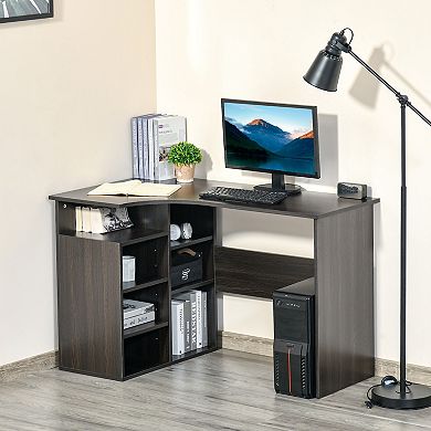 L-shaped Home Office Corner Computer Desk Study Table With Storage Shelf Black