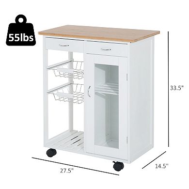 Rolling Kitchen Trolley Cart Bamboo Storage Cabinet Wire Basket Drawer