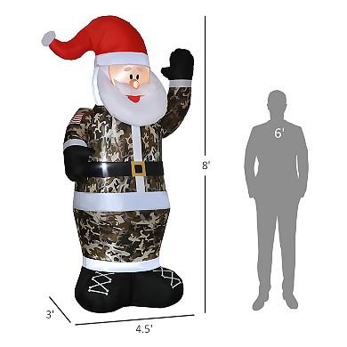 8' Tall Camo Military Santa Claus Inflatable Christmas Lawn Outdoor Led