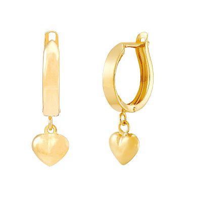 Everlasting Gold 10k Gold Heart Dangle Hoop Earrings