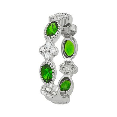 Jewelexcess Sterling Silver Genuine Chrome Diopside & White Zircon Ring