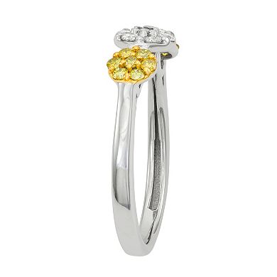 Jewelexcess Sterling Silver 1/2 Carat T.W. Yellow & White Diamond Cluster Ring