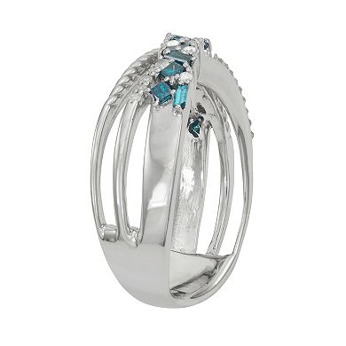 Jewelexcess Sterling Silver 1/2 Carat T.W. Blue & White Diamond Ring 