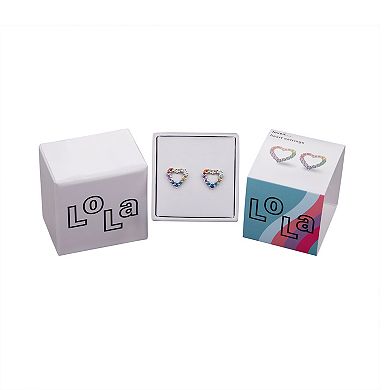 Lola Sterling Silver Multicolored Cubic Zirconia & Simulated Sapphire Open Heart Stud Earrings