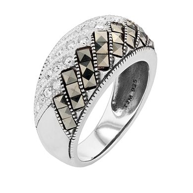 Lavish by TJM Sterling Silver Crystal & Marcasite Fishbone Ring