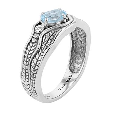 Lavish by TJM Sterling Silver Sky Blue Topaz & Marcasite Leaf Ring