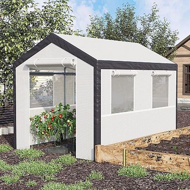 Outsunny 12' L x 7' W x 7' H Outdoor Walk In Tunnel Greenhouse Garden Warm Hot House with Roll Up Windows Zippered Door and Weather Cover