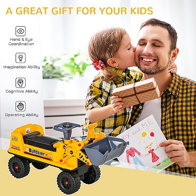 Qaba Kids Ride On Construction Front Loader Tractor Excavator Scooter w/ Controllable Digging Bucket Safe and Fun Vehicle Toy for Toddlers Yellow