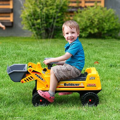 Qaba Kids Ride On Construction Front Loader Tractor Excavator Scooter w/ Controllable Digging Bucket Safe and Fun Vehicle Toy for Toddlers Yellow