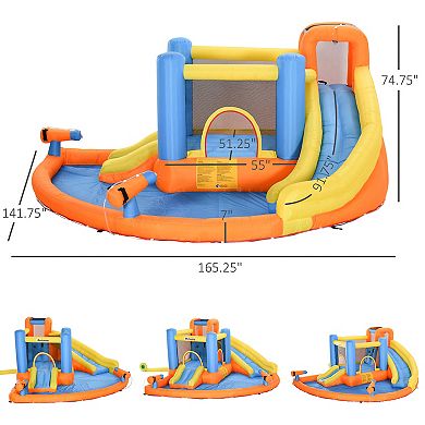 Outsunny Kids Inflatable Water Slide 5 in 1 Inflatable Bounce House Jumping Castle with Water Pool Slide Climbing Walls and 2 Water Guns