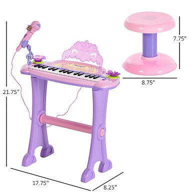 Qaba 32 Key Princess Electronic Piano Toy Keyboard for Kids Toddler Grand Piano with Stool MP3 Record and Microphone for 3 6 Years Pink/Purple