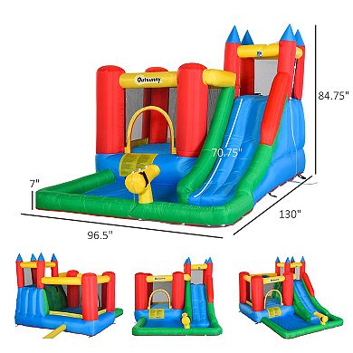 Outsunny Kids Inflatable Water Slide 6 in 1 Bounce House Jumping Castle Water Pool Gun Climbing Wall Basket with Air Blower for Summer Playland