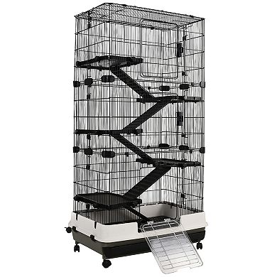 PawHut Rolling Small Animal Rabbit Cage for Bunny Chinchillas and Gerbils with a Large Living Space 28'' x 18'' x 20''