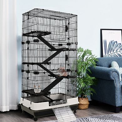 PawHut Rolling Small Animal Rabbit Cage for Bunny Chinchillas and Gerbils with a Large Living Space 28'' x 18'' x 20''