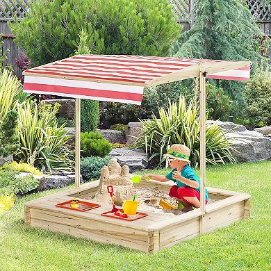 Outsunny Outdoor Kids Sandbox with Cover & Lid, Wooden Sandbox Backyard Toy Outdoor Activity for Ages 3-8 Years Old