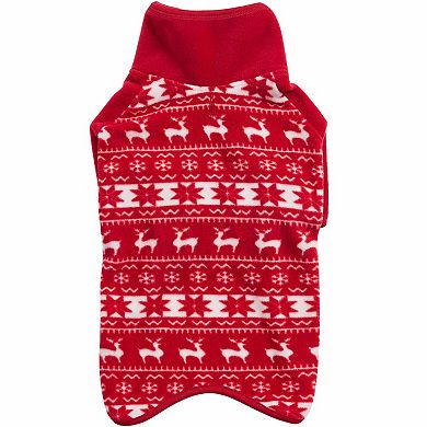 Blueberry Pet Christmas Reindeer & Snowflake Fleece Dog Half Zip Sweater