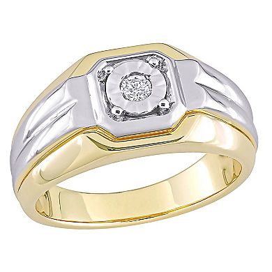 Stella Grace Men's Two Tone Sterling Silver 1/10 Carat T.W. Diamond Fashion Ring