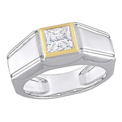 Stella Grace Men's Two Tone Sterling Silver Lab-Created Moissanite Solitaire Ring