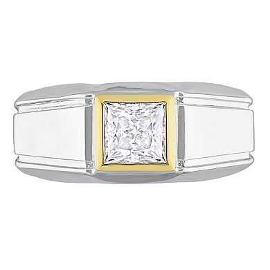 Stella Grace Men's Two Tone Sterling Silver Lab-Created Moissanite Solitaire Ring
