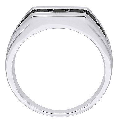 Stella Grace Men's Sterling Silver Black Diamond Accent Channel Set Ring